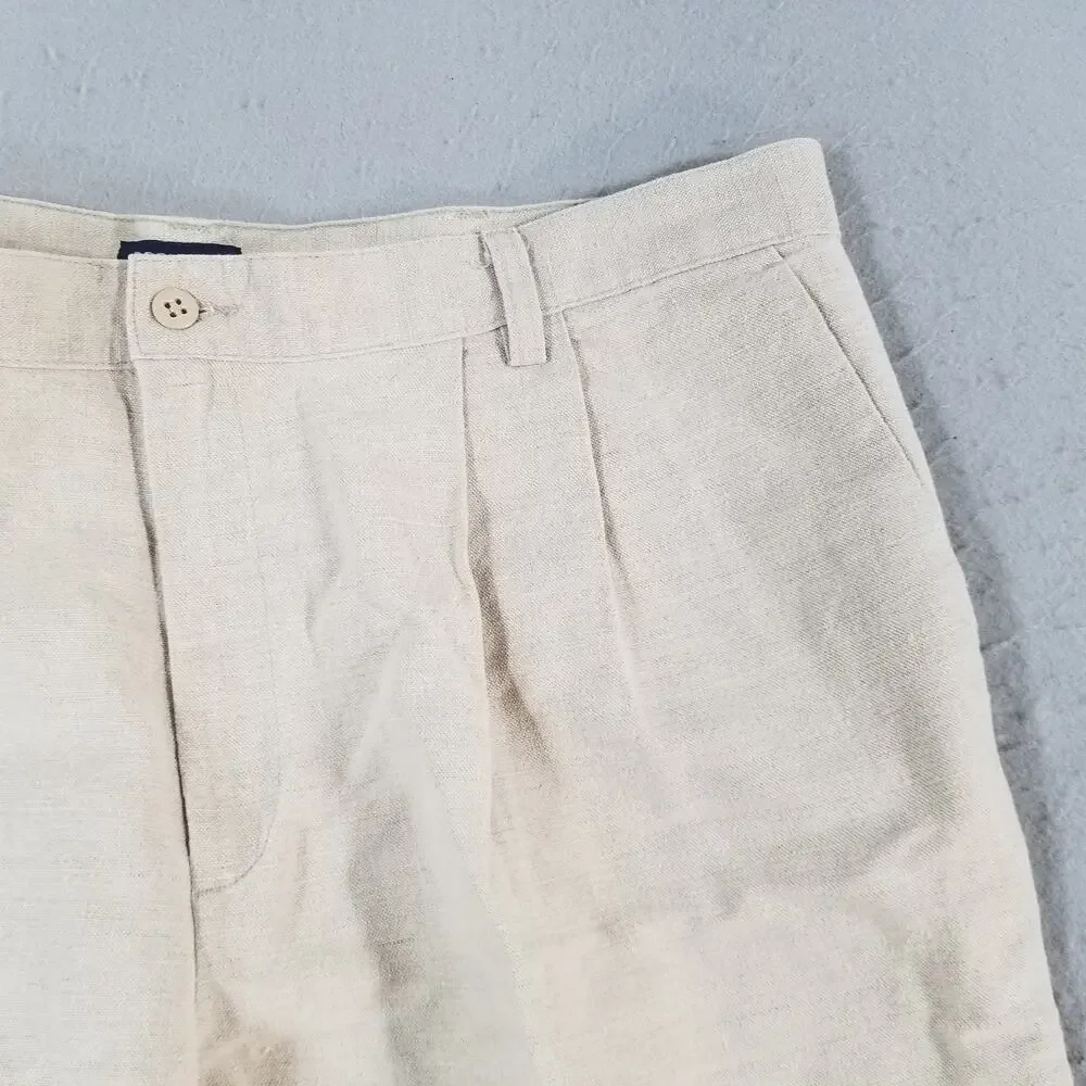 Dockers Pants Mens 40x29 Beige Linen Blend Classic Pleated Casual Dress Trousers